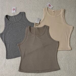 Stylish Women's Tank Top Trio - Gray, Cream, Tan